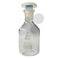 Steilbrustflasche 50 ml Polystopfen NS14/23 Enghals klar Laborglas